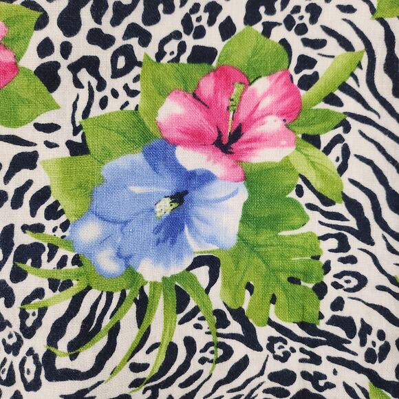 Vintage Hawaiian Cardigan Womens PL Large Petite 100% Linin Hibiscus Zebra Print - Picture 10 of 16